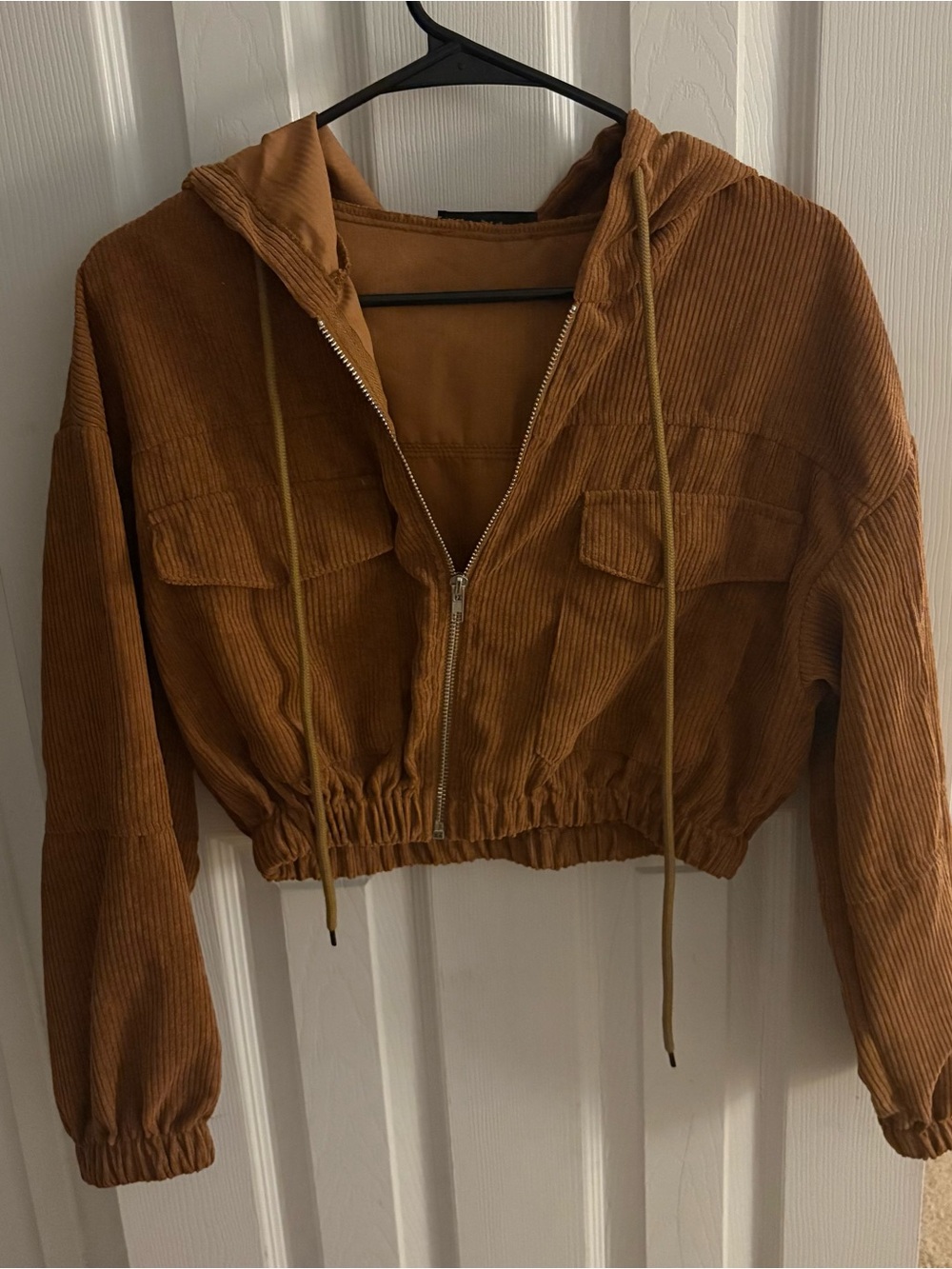 SHEIN Cropped Corduroy Utility Jacket in Rust Brown